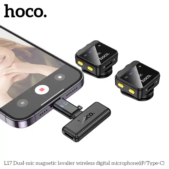 Hoco L17 Dual-Mic Magnetic Lavalier Wireless Digital Microphone (Type-C/iphone)